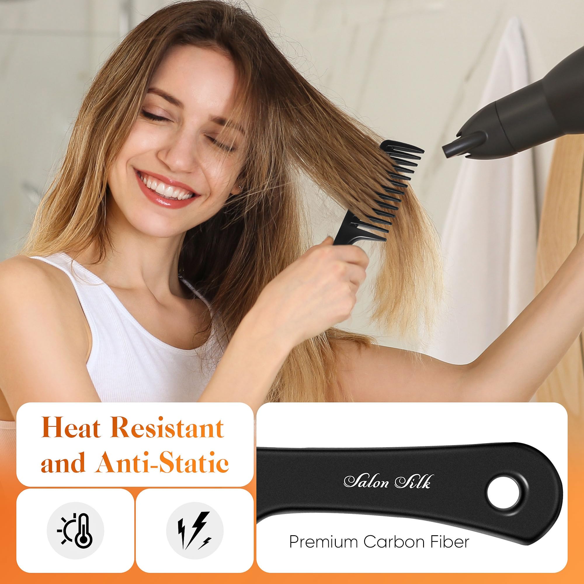 مجموعه ۴ عددی شانه حرفه‌ای SALONSILK، شانه‌های دندانه‌دار پهن، دندانه‌دار باریک و دم موش، مناسب برای بافت، کوتاهی، آرایشگری، حالت‌دهی و تقسیم موهای فر برای مردان و زنان