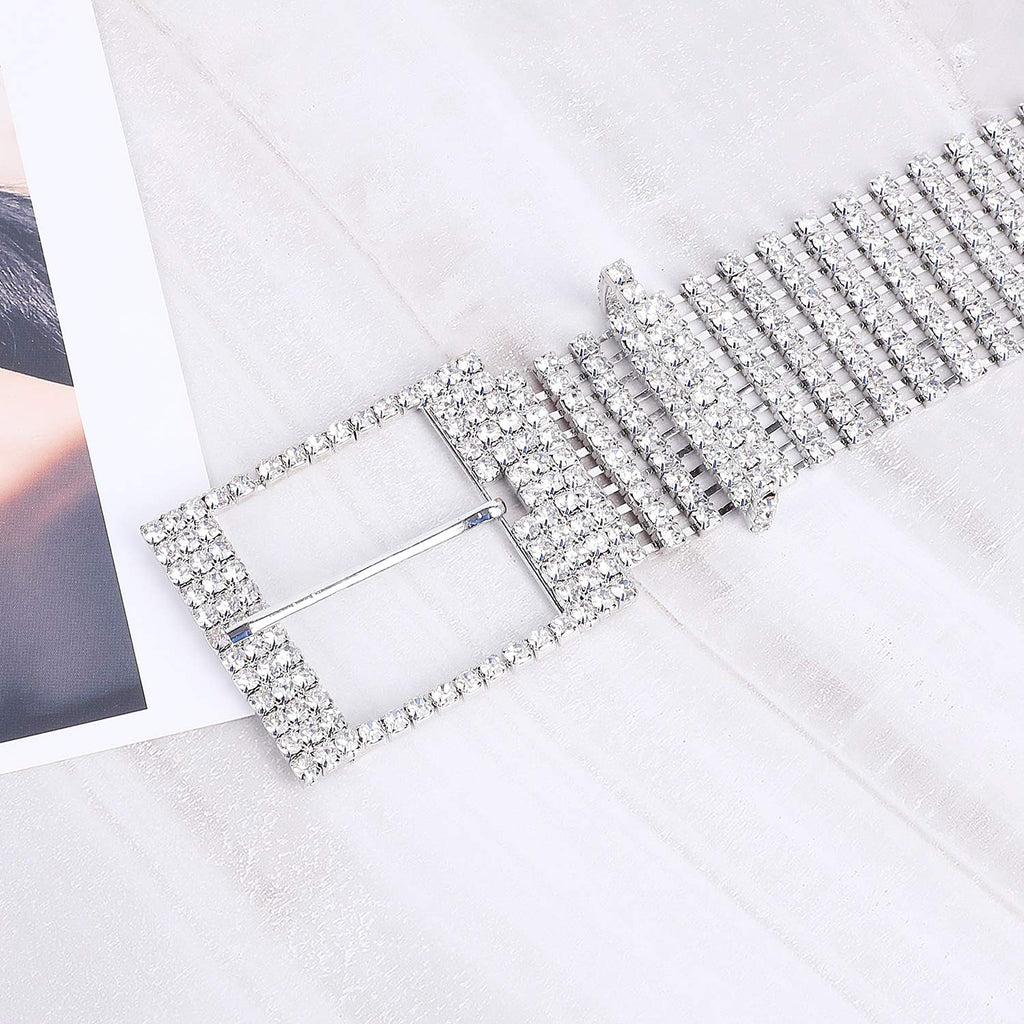 WHIPPY Women Rhinestone Belt Silver Shiny Diamond Crystal Ladies Waist Belt for Jeans Dresses Fit Waist Size 27-35 Inches
