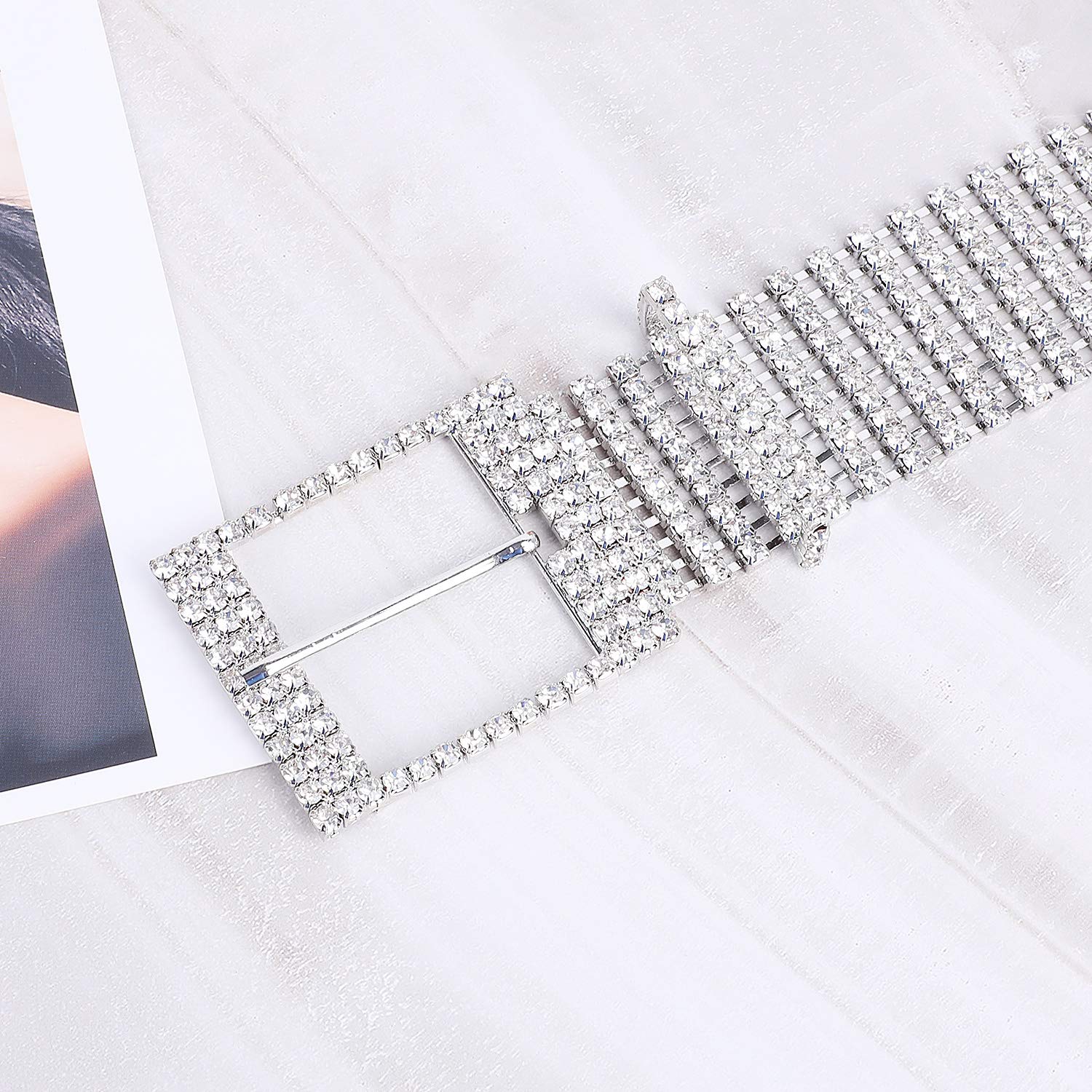 WHIPPY Women Rhinestone Belt Silver Shiny Diamond Crystal Ladies Waist Belt for Jeans Dresses Fit Waist Size 27-35 Inches