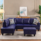 Leather Sectional Couch, Modern L Shaped Couches for Living Room, Comfy 4 Seat Modular Sectional Sofa with Ottoman Storage for Bedroom Apartment, Black