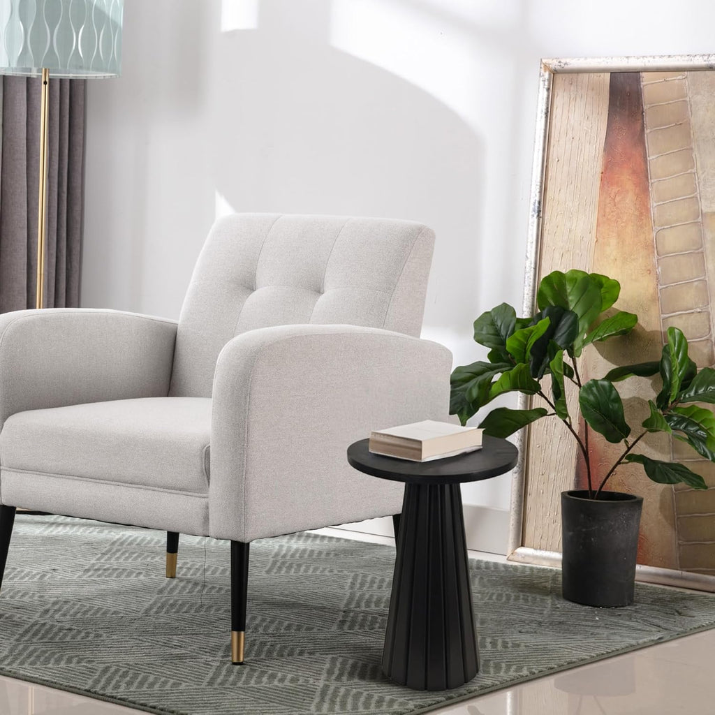 Small Pedestal Side Table, Round Modern Drink Table for Small Space Living Room, Bedroom (Black)