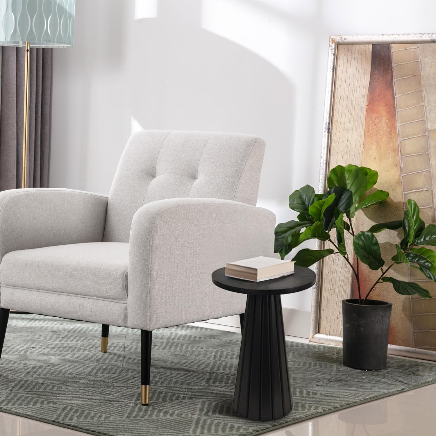 Small Pedestal Side Table, Round Modern Drink Table for Small Space Living Room, Bedroom (Black)