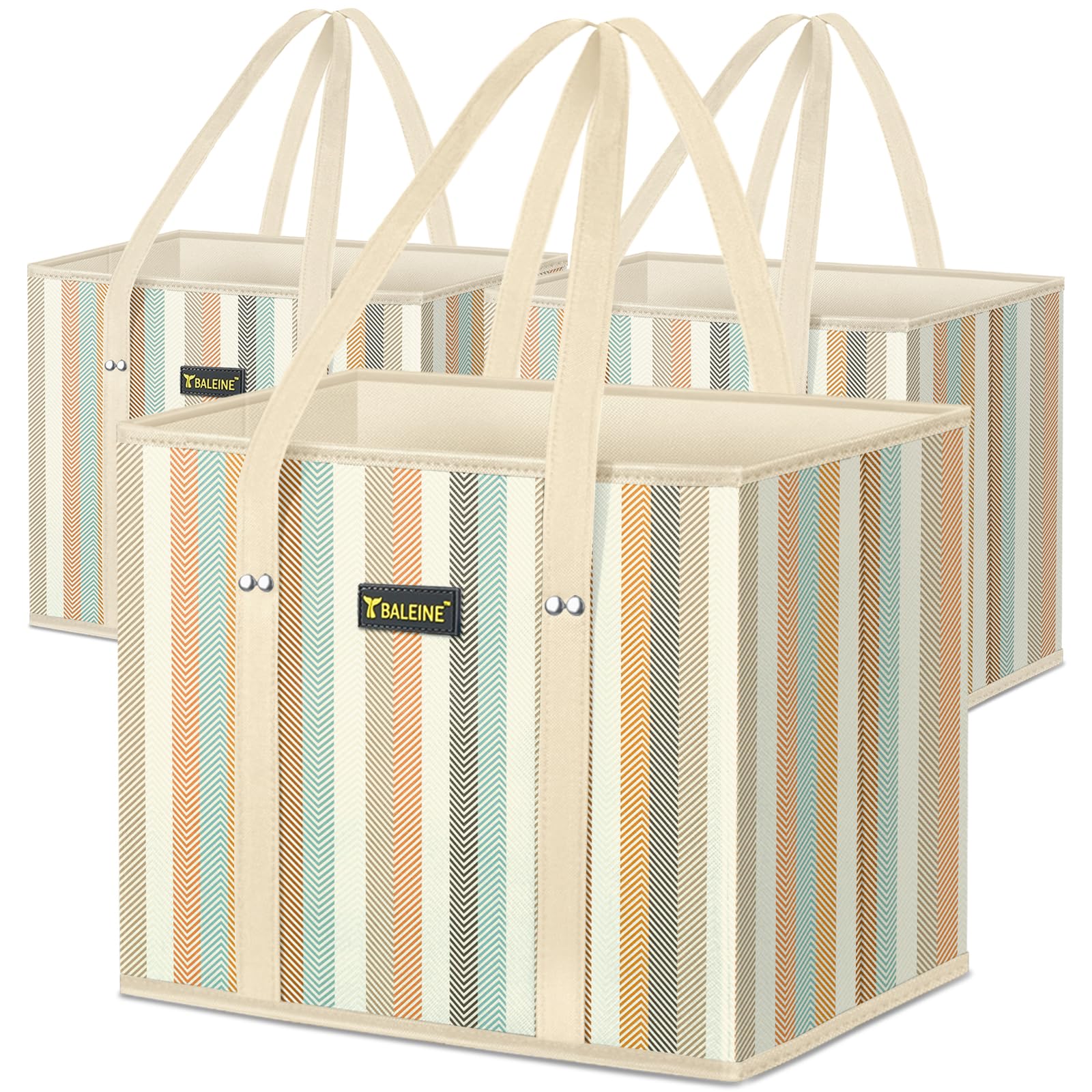 BALEINE 3Pk Reusable Grocery Bags, Foldable Shopping Bags for Groceries with Reinforced Bottom & Handles (Antique Foliage)