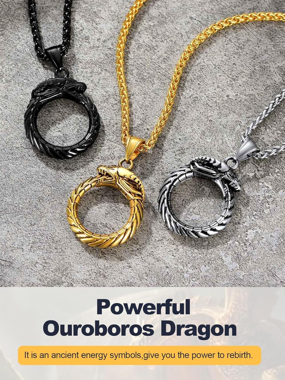 U7 Punk Chameleon/Eagle/Dragon/Hawk/Wolf Necklaces for Men Women, Retro Black Stainless Steel Animal Pendant Personalized Jewelry Gift Cool Necklace with 22 Inch Chain