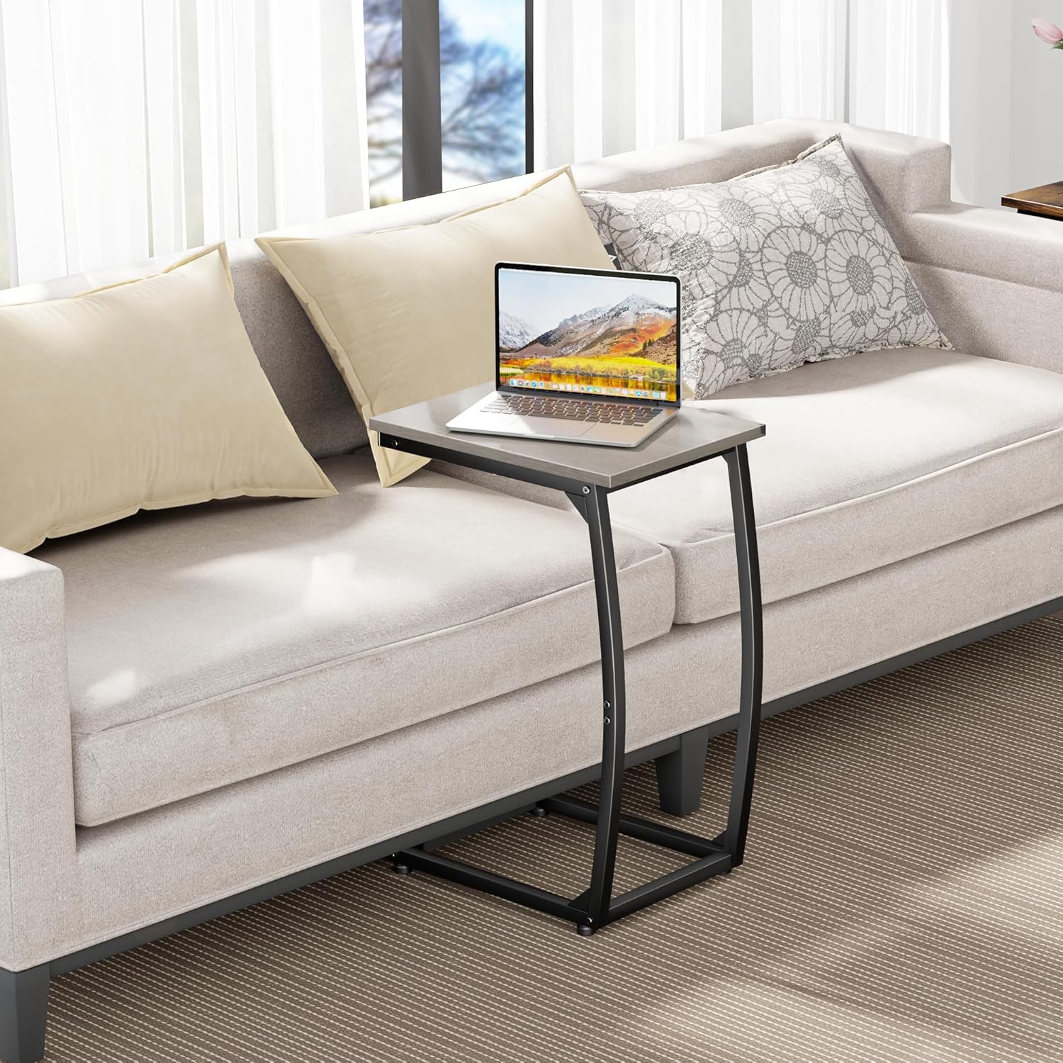 C-Shaped End-Table Set of 2 - Side Table for Couch,Curved Support Legs, Slide Under Couch Table for Sofa, TV Tray Table for Living Room Bedroom（Lvory）