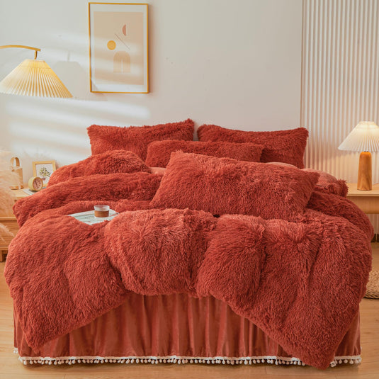 Fluffy Pink Faux Fur Comforter Cover Set，Fluffy Fuzzy Plush Pink Bedding 3Pcs (1 Faux Fur Duvet Cover +2 Fuzzy Pillowcases) Pink Fluffy Bed Set (Pink, Queen)