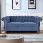 LEVNARY Three-Seat Velvet Sofa, Large Sofa Classic Tufted Chesterfield Settee Modern 3 Seater Couch Furniture Tufted Back for Living Room, Blue