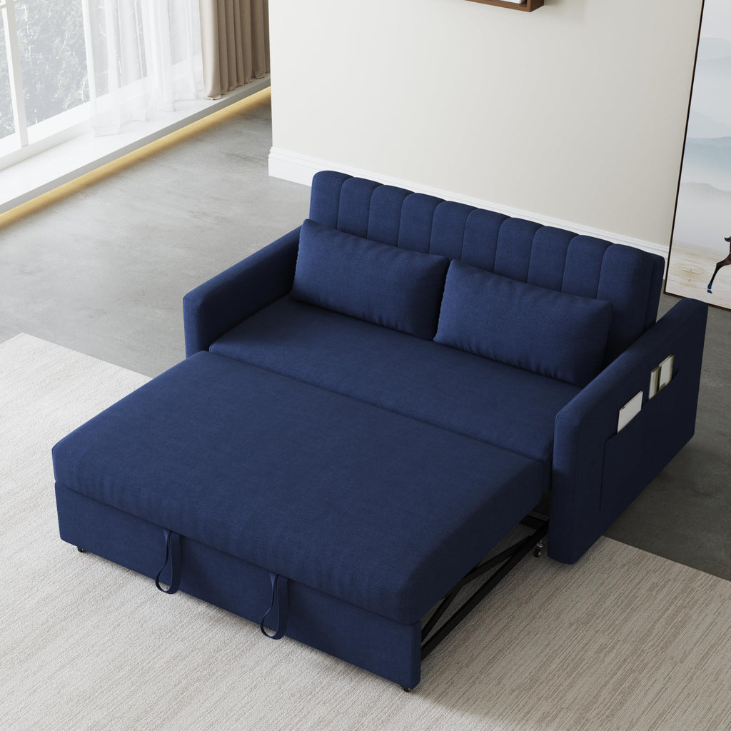 55'' Sofa Bed, Pull Out Sleeper Sofa Couch Bed, Loveseat Couch Bed, Futon Sofa Bed with Side Pocket, Convertible Sofa Bed for Living Room, Apartment, Bedroom, RV, Brown