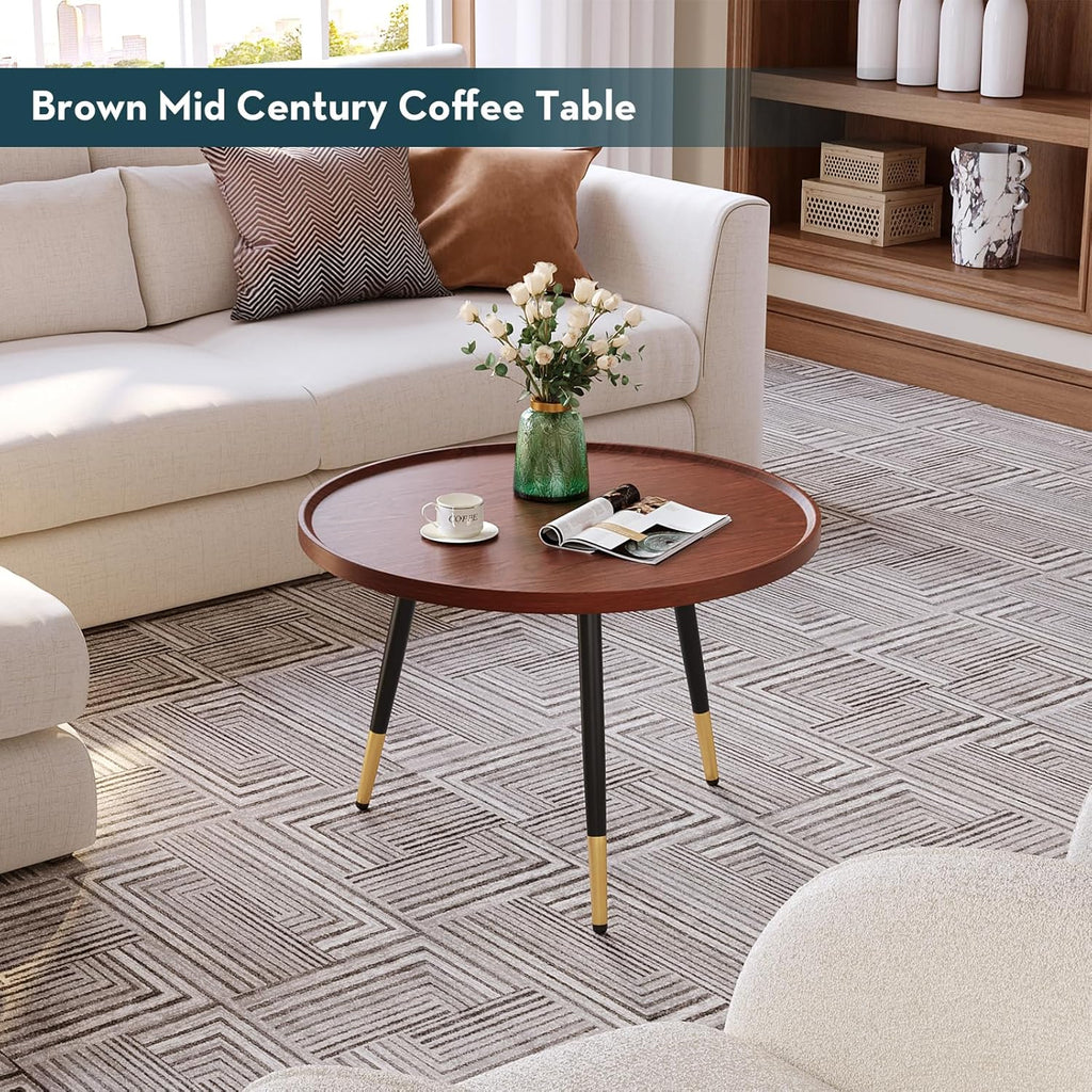 SAYGOER Round Coffee Table Small Modern Coffee Tables Rustic Farmhouse Center Table for Living Room Home Office Mid Century Accent Sofa Table Easy Assembly, Dark Brown
