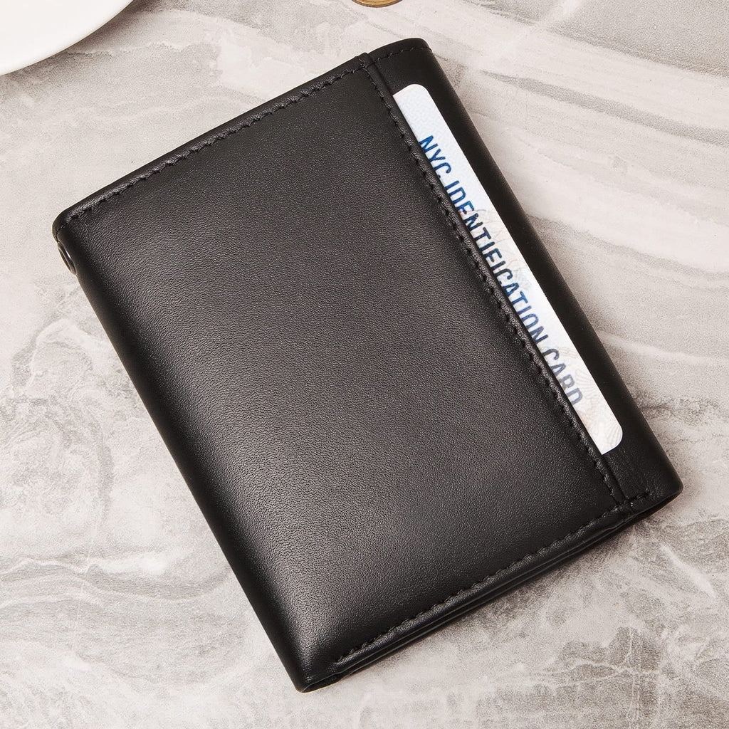 Portefeuille pour homme Enwaen avec chaîne, portefeuille trifold en cuir véritable, blocage RFID, chaîne anti-vol pour motard, moto (noir)