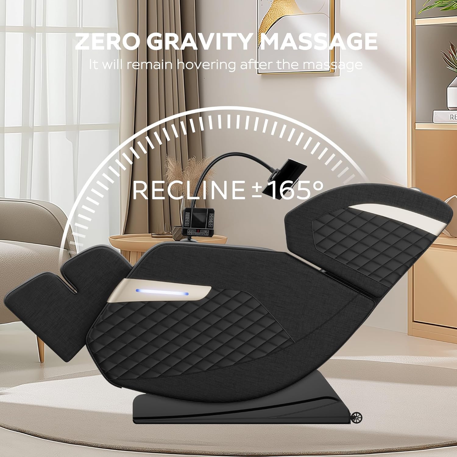 Luxury Zero Gravity Full-Body Massage Chair with Heating, Bluetooth Audio, and Foot Rollers - Home Relaxation Recliner (Velvet Black)