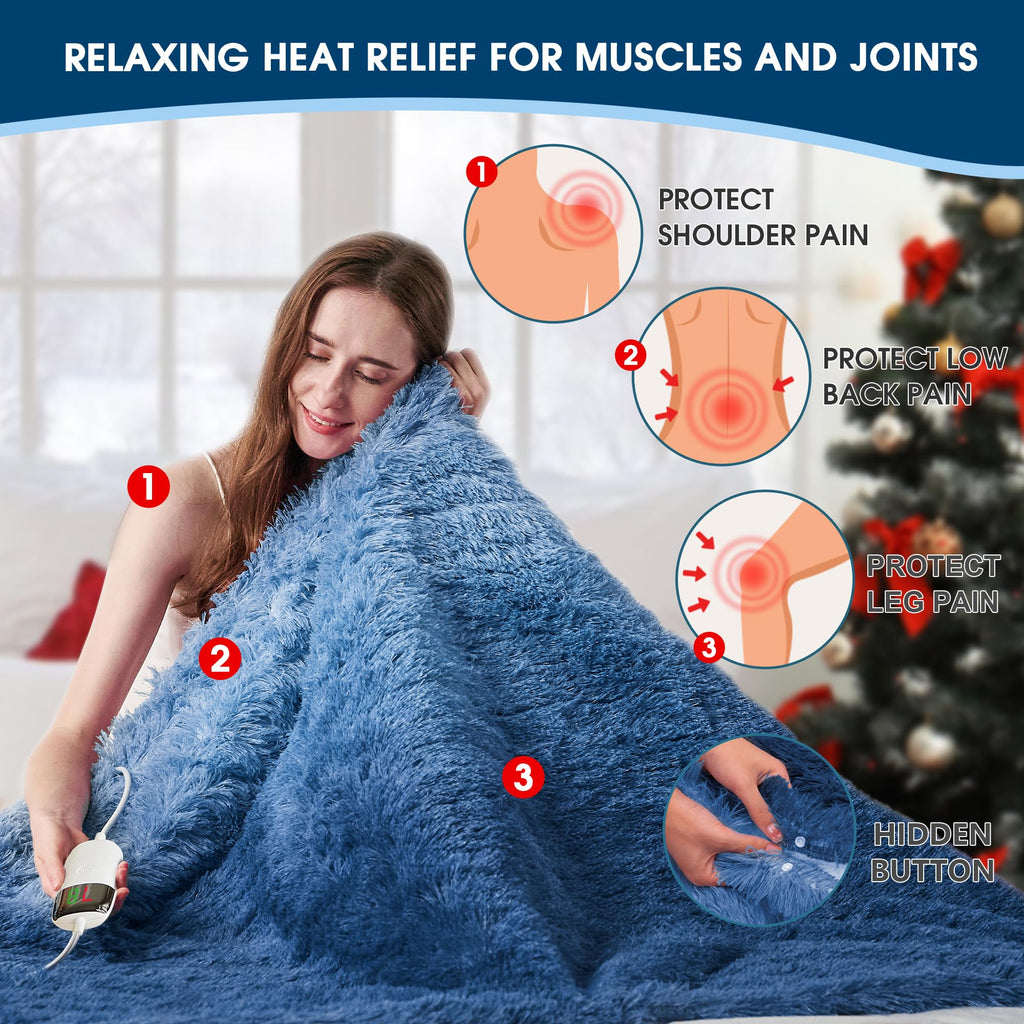 Elektrische Heizdecke mit Kunstpelz, Größe mit flauschigem Sherpa-Rücken, wärmende Plüschdecke Geschenk, weiche Heizdecken mit 10 Wärmeeinstellungen, 5 Zeiteinstellungen, ETL 50"x60", Anthrazitgrau
