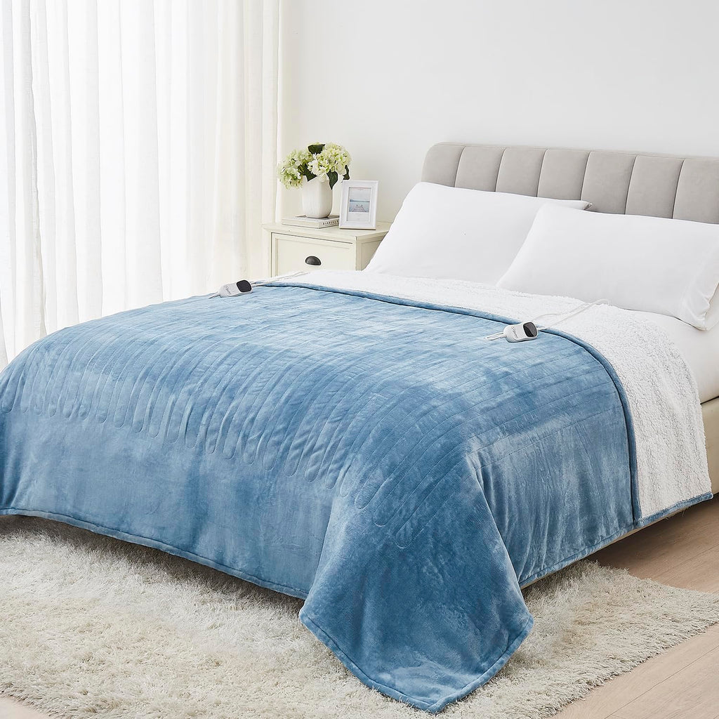 Homemate Heated Electric Blanket Queen Size - 84"x90" Heating Bed Blanket Throw with 10 Heating Levels 8 Hours Auto Off Fast Heating Over-Heat Protection Ultra Soft Flannel ETL Certified, Grey