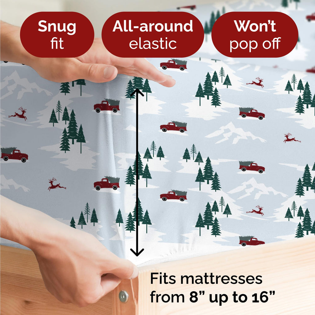 Komplet pościeli King Christmas Tree - Świąteczny wzór Xmas na lnie - Głębokie kieszenie - Dopasowany krój - 4 części - Bez zagnieceń - Wygodna i chłodząca świąteczna pościel zimowa - Łatwa w pielęgnacji - Przyjazna dzieciom