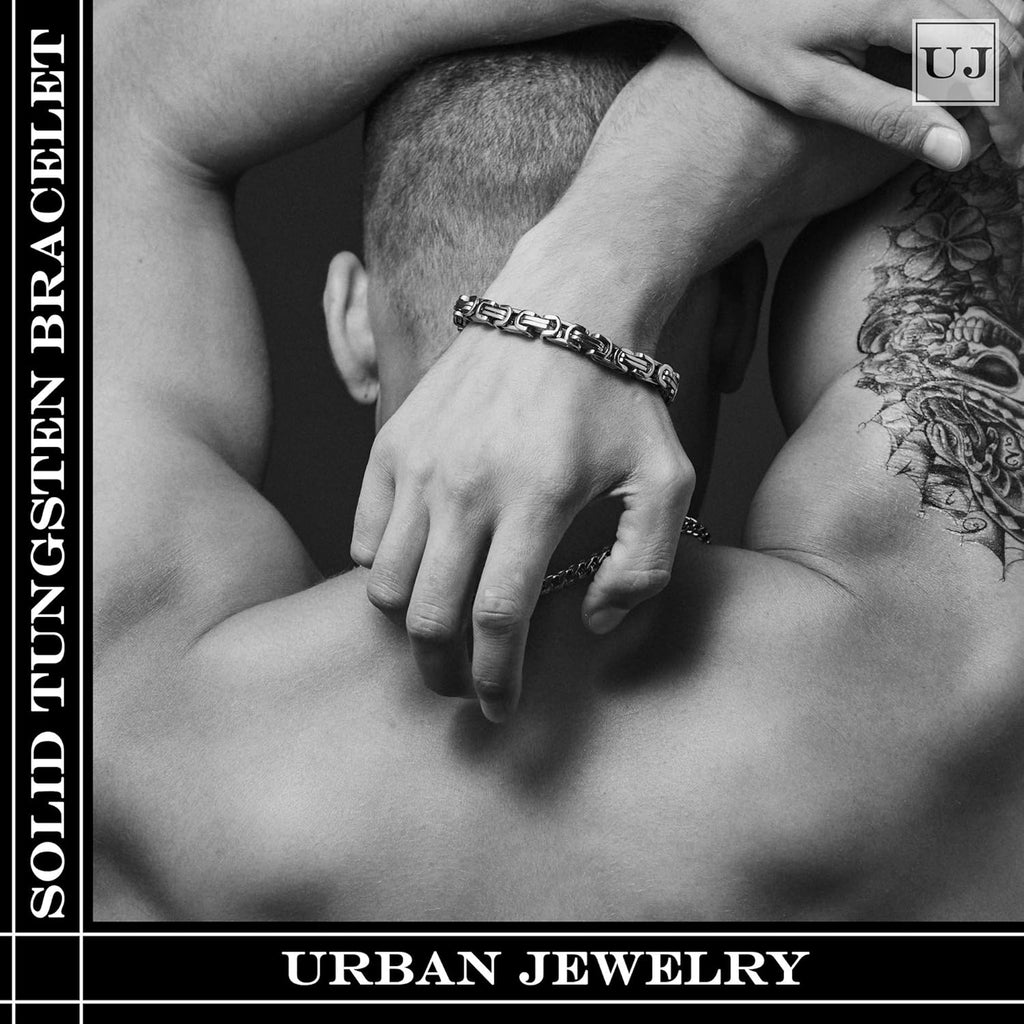 Urban Jewelry Men's Bracelet Stainless Steel Silver 8.5 inch L x 0.25 inch W (With Branded Gift Box)
