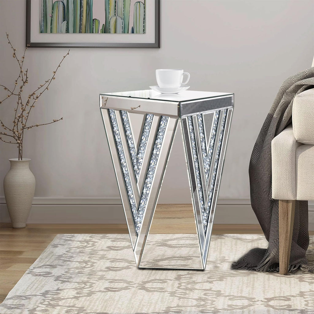 Pregaspor Silver Mirrored End Table, Square Side Table With Crystal Inlay, Modern Gorgeous Coffee Table for Living Room Bedroom