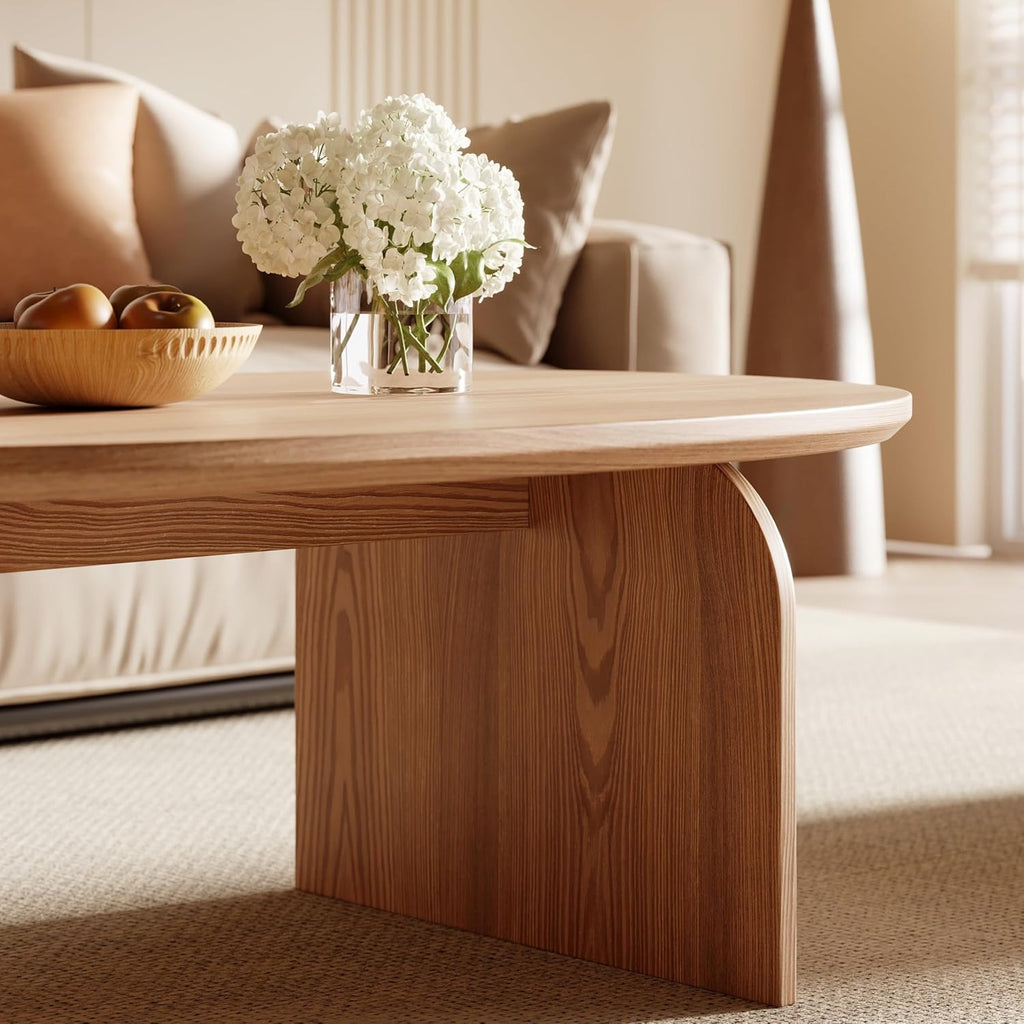 Honyee Modern Oval Coffee Table, Small Coffee Tables for Living Room - Oak Wood Top with Solid Legs, Wooden Center Table Easy Assembly for Living Room &Bedroom,Office, Natural