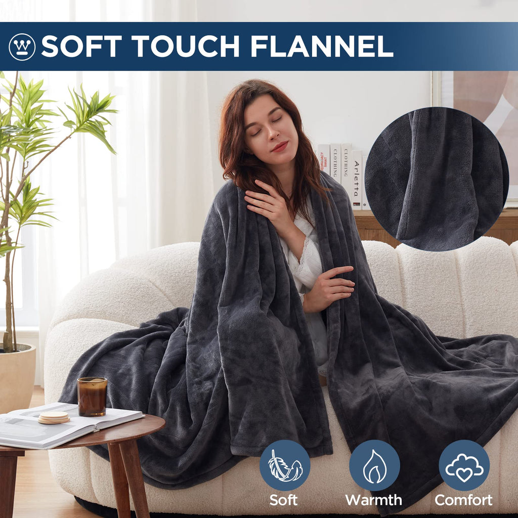 Manta eléctrica Westinghouse tamaño Queen, franela súper suave y acogedora 84" x 90" manta calefactable con 10 niveles de calentamiento rápido y apagado automático de 1-12 horas, lavable a máquina, certificación ETL y FCC, beige