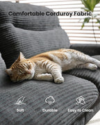 AMADA HOMEFURNISHING ,75″ Convertible Futon Sofa Bed,Loveseat with Adjustable Backrest & Armrests,Folding Futon Sleeper Recliner for Apartment, Living Room or Office, Corduroy Fabric,Grey