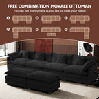 Ihanherry 146" U-Shaped Modern Sofa Modular Sectional Cloud Couch with 2 Ottoman, 6-Seat Chenille Deep Seat Sofa with 6 Pillows for Living Room, Bedroom and Apartment, Black