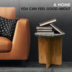 Melino Ocean-Plastic Round Side Table for Living Room, Bedroom, Nightstand with FSC Wood Base, Easy Assembly, Accent/Coffee Table (Stellae Obscura)