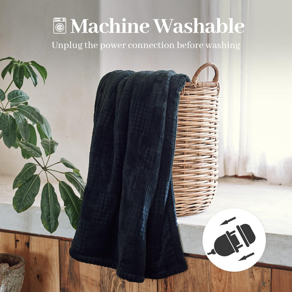Verwarmd deken elektrisch deken plaid 50''X60'' - verwarmingsdeken met 6 warmtestanden - 2-10 uur automatische uitschakeling, ETL gecertificeerd, wasmachinebestendig (zwart)