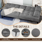 Shintenchi Futon Sofa Bed, Velvet Foldable Couch Reclining Sleeper w/Removable Armrests, Upholstered Loveseat w/Folding Cup Holders for Home, Office, Dark Gray