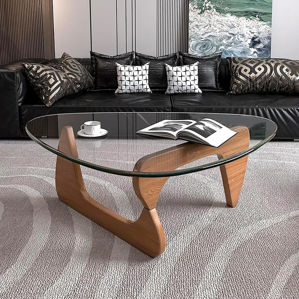 Modern Glass Coffee Table for Living Room, Small mid Century Coffee Table, Stylish Coffee Tables Suitable for Bedroom Living Room Reception Office Tables（Walnut/Transparent，Small）