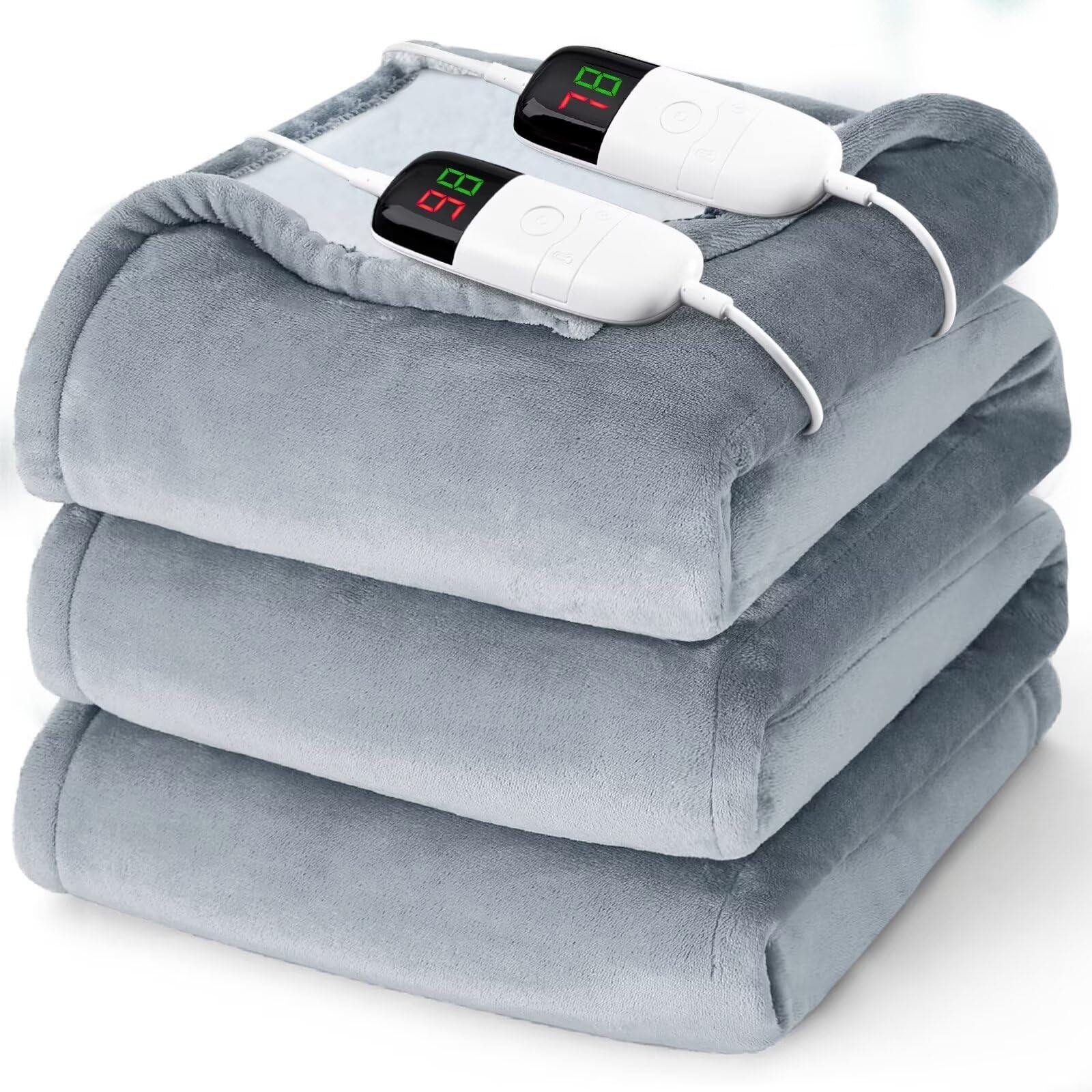 Heated Electric Blanket Queen Size - 84" x 90" Heating Blanket with Dual Control, 10 Levels & 8 Hours Auto Off, Soft Warm Flannel Gift with Over-Heat Protection, ETL & FCC Certified