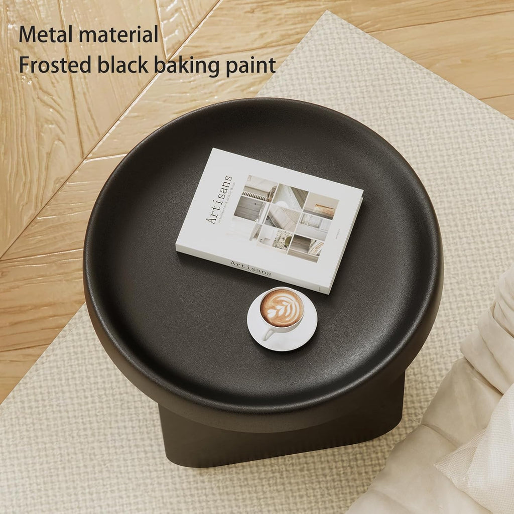 Round Side Table, Modern end Table,Metal Accent Table,Small Coffee Table,Unique Circle Accent Table for Living Room,Bedroom (Black, Small Circle：19.3 x 19.7（in）)
