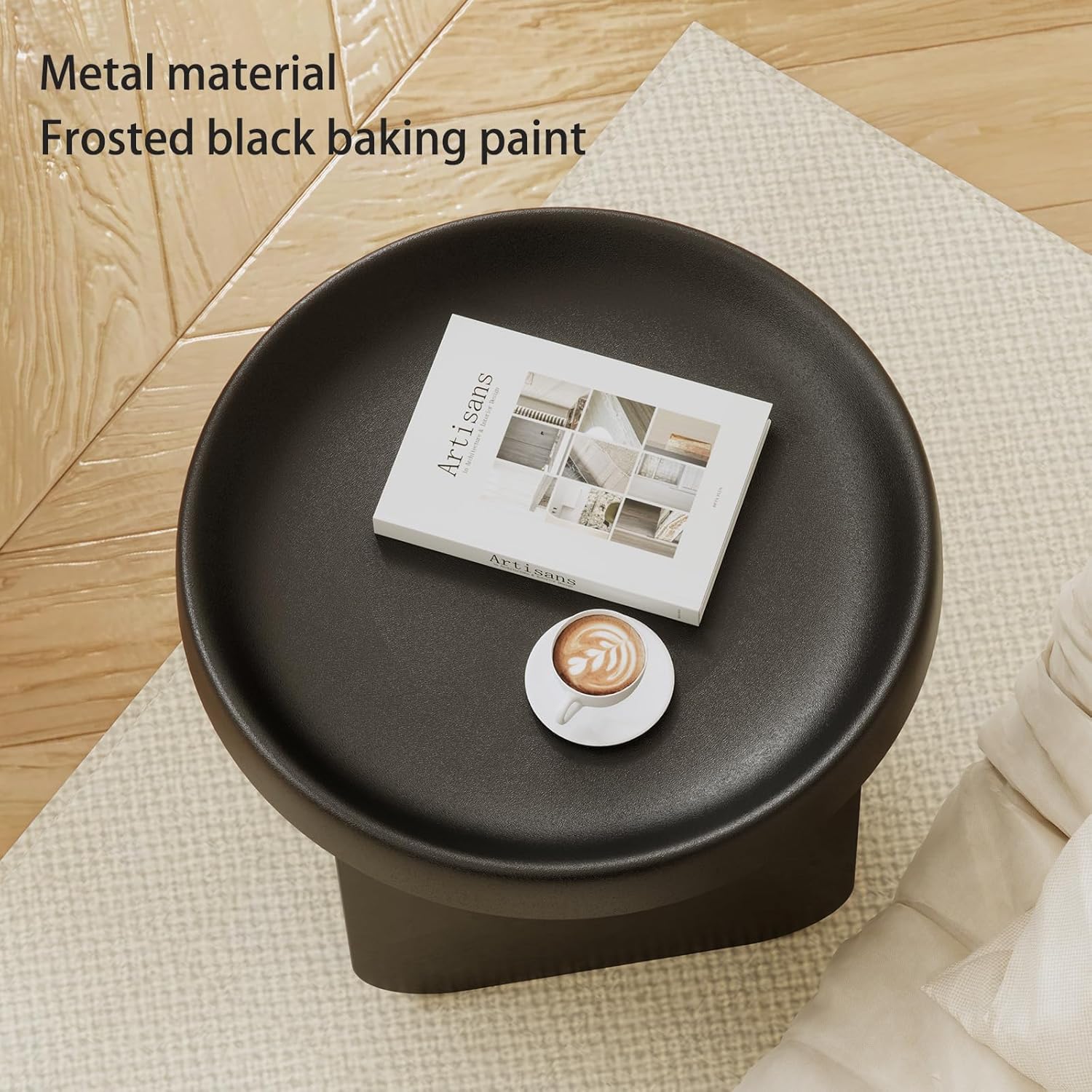 Round Side Table, Modern end Table,Metal Accent Table,Small Coffee Table,Unique Circle Accent Table for Living Room,Bedroom (Black, Small Circle：19.3 x 19.7（in）)