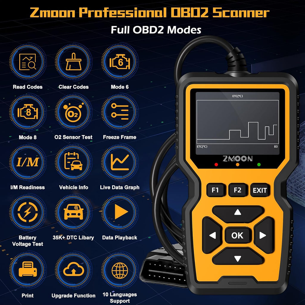 ZMOON ZM201 Professional OBD2 Scanner Diagnostic Tool, Enhanced Check Engine Code Reader with Reset OBDII/EOBD Car Diagnostic Scan Tools for All Vehicles After 1996, 2025 Upgraded