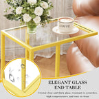 C Table Side End Table, Small C Shaped Table for Sofa,Glass Couch Sofa Tray Snack Table for Living Room, Bedroom,TV Tray Table for Small Space,Accent Coffee Table,Nightstand with Metal Frame(Yellow)
