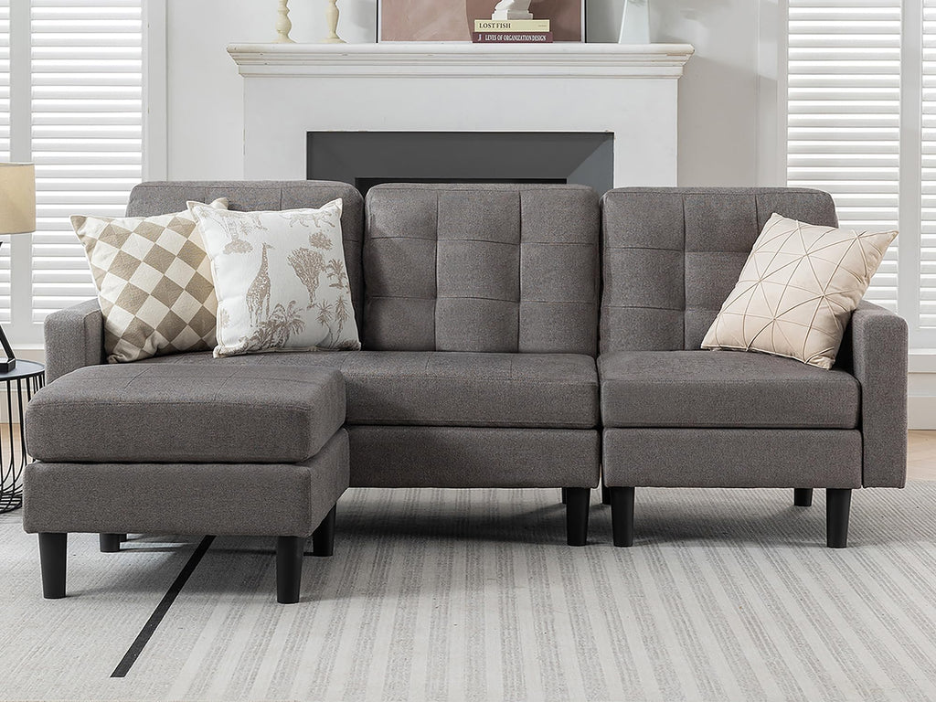 VECELO Convertible Sectional Sofa, Modern Linen Fabric L-Shaped Couch with Reversible Chaise for Living Room/Apartment/Office, Blue