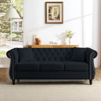 Chesterfield Sofa Couch,80" Button Tufted Velvet Sofa with Rolled Arms&Nailhead Trim,Comfy 3 Seater Sofa,Oversize Mid Century Modern Couch for Living Room,Bedroom,Apartment,Office(Black)
