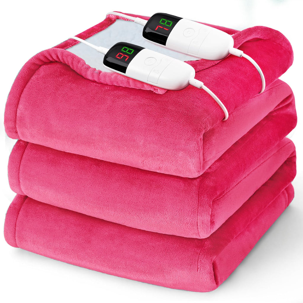 Heated Electric Blanket Queen Size - 84" x 90" Heating Blanket with Dual Control, 10 Levels & 8 Hours Auto Off, Soft Warm Flannel Gift with Over-Heat Protection, ETL & FCC Certified