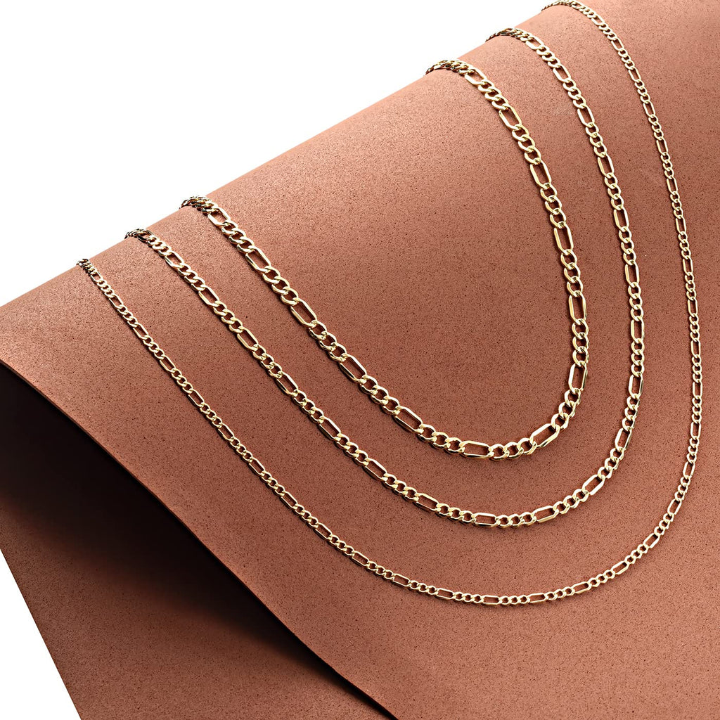 Collezione Collane Catena in Oro Atelier Gioielli - Collane Catena Figaro Riempite in Oro Giallo Massiccio 14K per Donne e Uomini con Diverse Misure (2.8mm, 3.7mm, 4.7mm, 5.6mm)