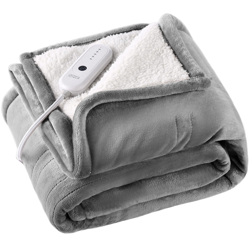 Coperta Elettrica Riscaldata Plaid con 5 Livelli di Riscaldamento e Spegnimento Automatico dopo 4 Ore, Plaid Riscaldato 50"x60" con Certificazione ETL e FCC per Casa e Ufficio, Lavabile in Lavatrice, Grigio Scuro