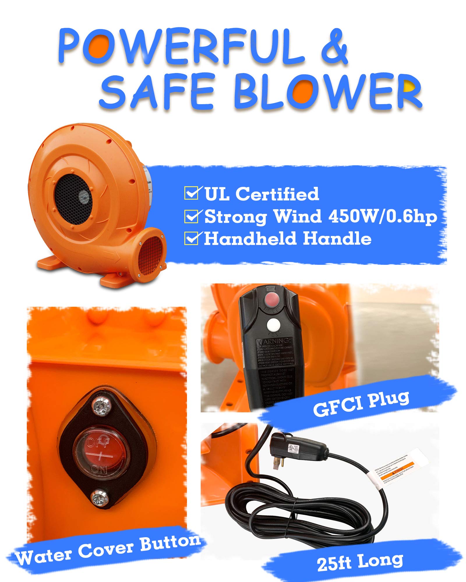 Action Air Hüpfburg, aufblasbarer Springer mit Gebläse, Hüpfburg mit Rutsche, Familien-Hinterhof-Hüpfburg, langlebig genäht mit extra dickem Material, Idee für Kinder