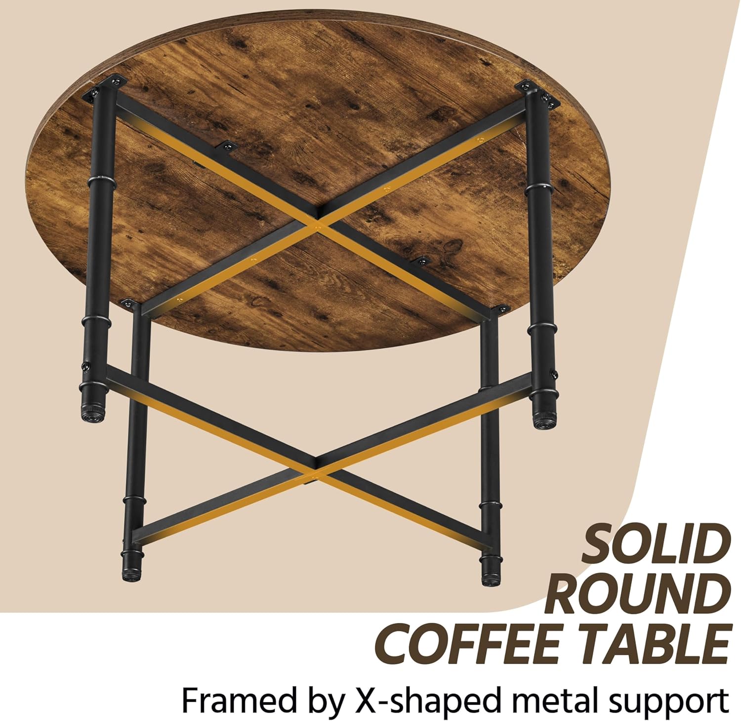 Yaheetech Round Coffee Table, Small Coffee Table with Sturdy Metal Legs for Living Room, Rustic Wood Circle Tables Easy to Assemble, 31.5 x 17.7 Inches