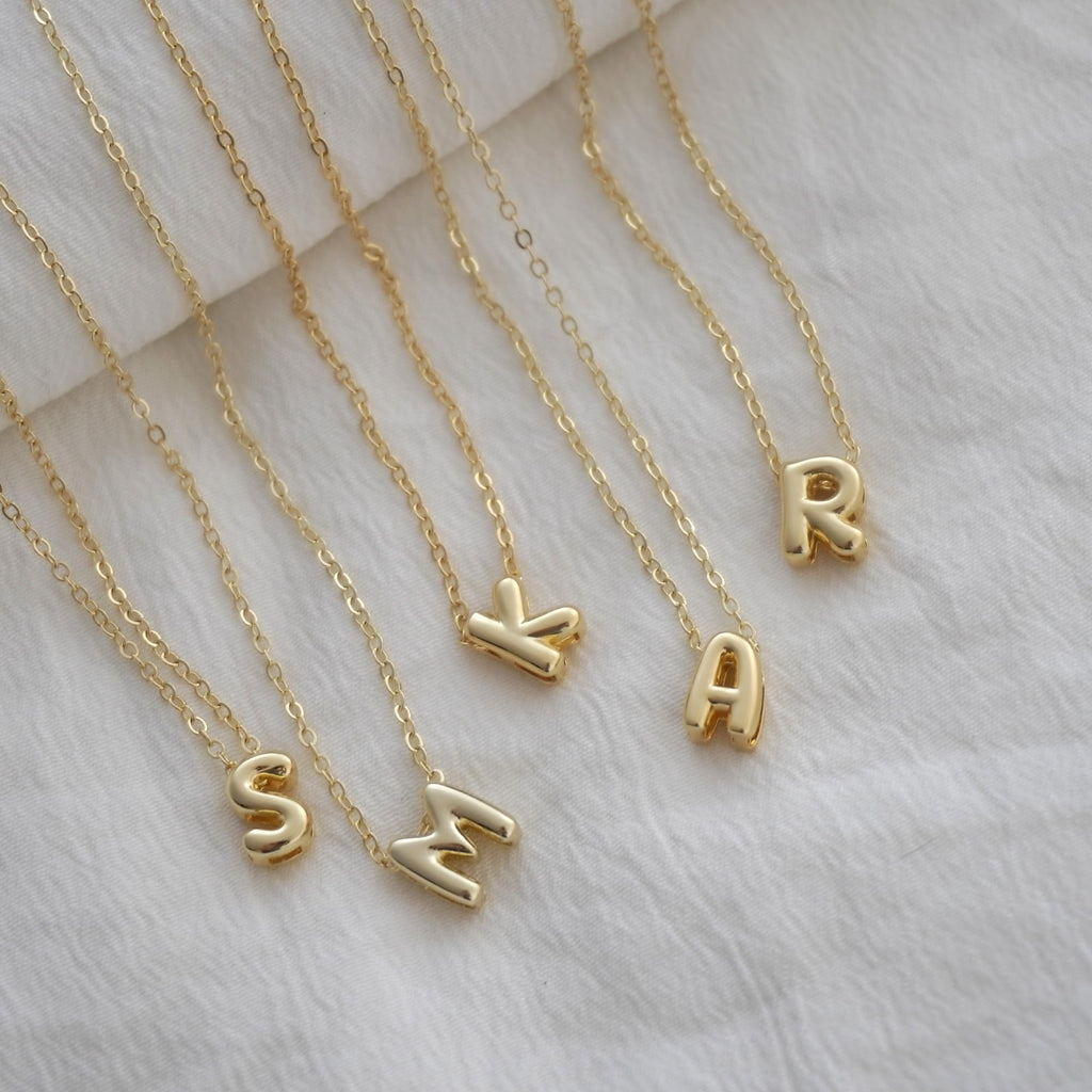 CUEZIY Bubble Letter Necklace Gold Initial Necklaces for Women Dainty Personalized Charm Pendant Name Necklace Cute Non Tarnish Fashion Accessories Teen Gift Trendy Stuff Gold Jewelry Gifts