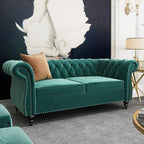 AVZEAR 3-Piece Living Room Sectional Sofa Set, Green Velvet Couch Upholstered Sofa Modern Sofa Couches Set Style Button Tufted, Velvet Chesterfield Sofa for Living Room Apartment, 1+2+3 Seat Green