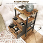 Nightstand Set 2, End Tables with Charging Station, Side Table with 2 Non-Woven Drawers, Bed Side Coffee Table for Small Spaces, Sofa, Dormitory, Living Room ET02L2BR
