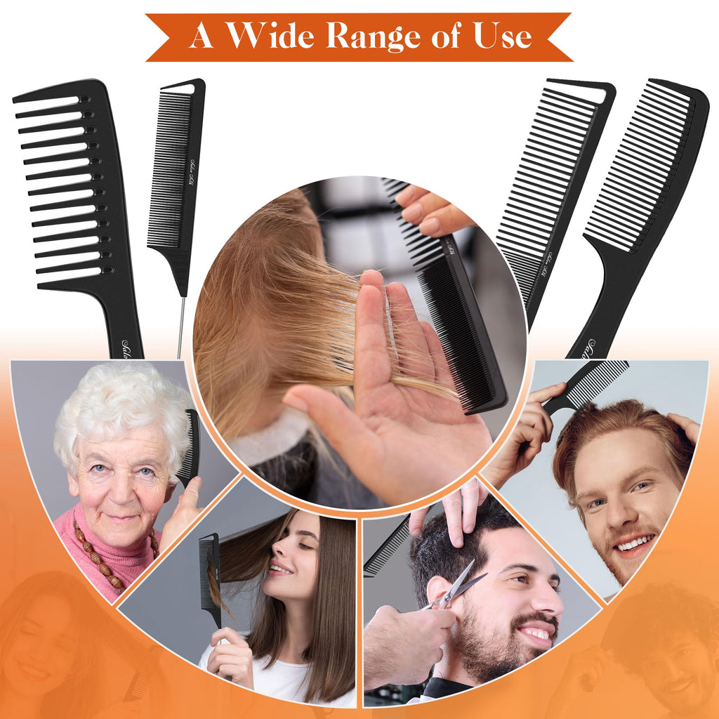 مجموعه ۴ عددی شانه حرفه‌ای SALONSILK، شانه‌های دندانه‌دار پهن، دندانه‌دار باریک و دم موش، مناسب برای بافت، کوتاهی، آرایشگری، حالت‌دهی و تقسیم موهای فر برای مردان و زنان