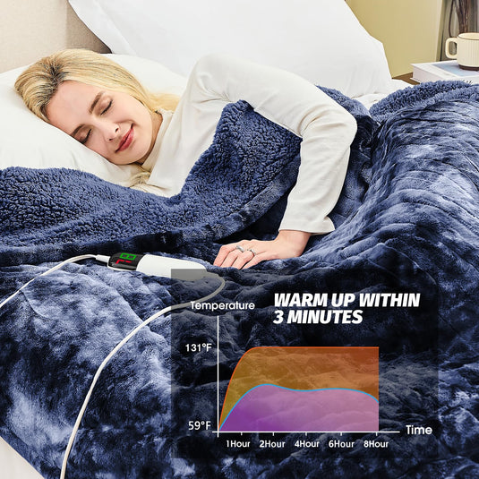 OCTROT Heated Blanket Electric Throw - Fleece Sherpa Heating Blanket for Sofa, Faux Fur Warm Heater Lap Blankets with 5-Position Timer 10-Heating Levels ETL&FCC Certification, for Adults