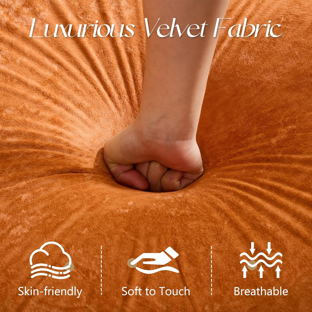 62" Chesterfield Tufted Velvet Sofa Couch with Gourd Wooden Legs, Classic Loveseat Sofa Couch with Nailhead Trim and Flared Arms, Comfy Loveseat Sectional with Chaise for Living Room, Orange