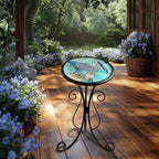 HONGLAND Outdoor Side Table, Small Outdoor Table, 12" Round Patio Side Table End Table, Glass Plant Stand, Small Bistro Coffee Table for Garden Patio Porch Living Room (Pelican)