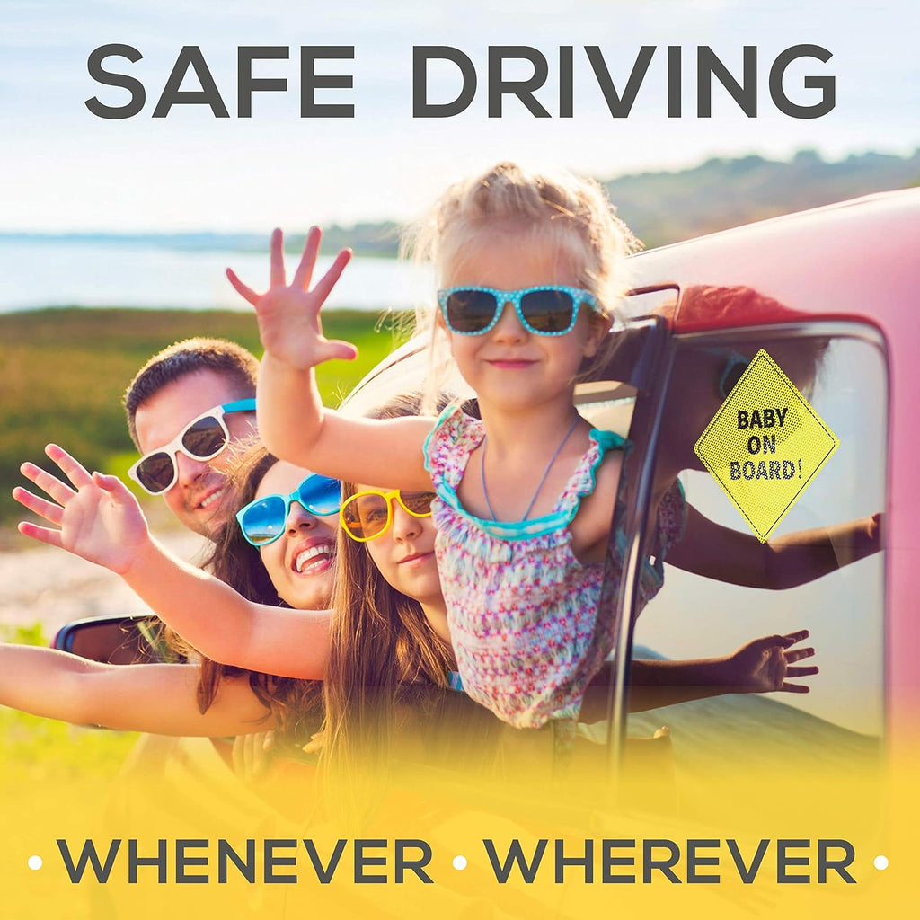 Baby On Board Signs, Car Essentials - Baby On Board Sticker - 2 Pack, 5" by 5" - Bright Yellow and See-Through When Reversing - Best Safety Signs - Non Magnet - Durable Strong Adhesive