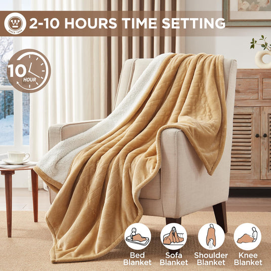 Westinghouse Heated Blanket Queen Size, Soft Flannel to Sherpa Electric Blanket with 10 Heating Levels, 12 Hours Auto Off, Fast Heating Blanket, Machine Washable, 84x90 Inch, Charcoal