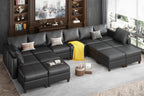 EASE MOOSE Brown Modular Sectional Couch with Storage, Faux Leather Sectional Modular Sofa or Living Room